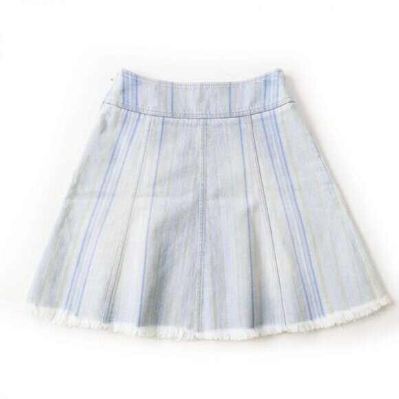 Authentic CHANEL CC Vintage Denim Striped Mini Skirt Light Blue Y2K 34 - Picture 2 of 12